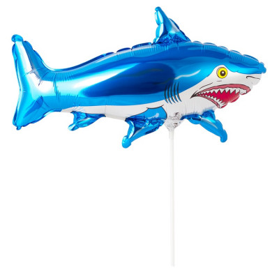 Шар на палочке Акула синяя, мини-фигура из фольги, с воздухом  