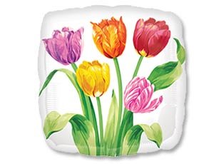 8 марта Тюльпаны , фольгированный шар с гелием, квадрат 45 см 