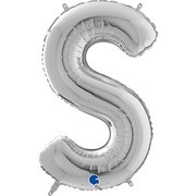 Фольгированный шар буква S серебряная, 66 см с гелием, на грузе      