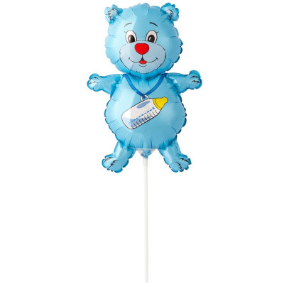 Шар на палочке Медвежонок мальчик, мини-фигура из фольги, с воздухом 