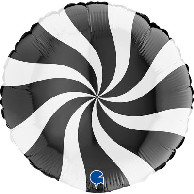 Леденец черно-белый, воздушный шар с гелием из фольги, круг 45 см