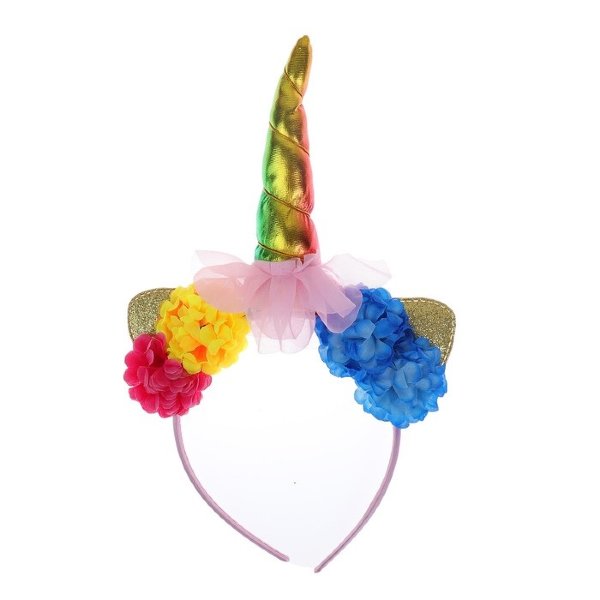 Карнавальный ободок Единорог с разноцветными цветочками