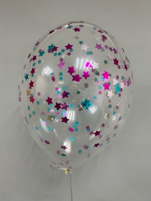 Шар латексный, с конфетти, звезды (фуксия, розовый, серебро, бирюзовый), 30 см, с гелием