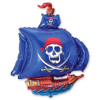 Пиратский корабль синий, воздушный шар с гелием из фольги, фигура 56х96 см