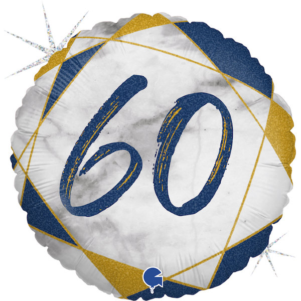 Цифра 60, воздушный шар с гелием из фольги, круг синий мрамор 45 см 