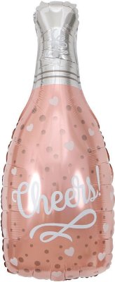 Шар фольгированный (35''/89 см) Фигура, Бутылка, Шампанское "Конфетти сердец", Розовое Золото, с гелием
