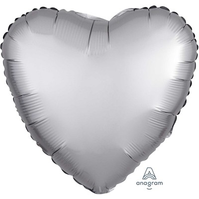 Сердце серебряное платина сатин, фольгированный шар с гелием, фигура 45 см 
