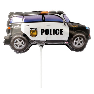 Шар на палочке Полицейская машина, мини-фигура из фольги, с воздухом  