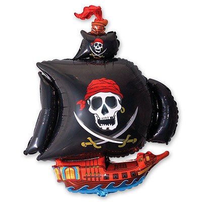 Пиратский корабль черный, воздушный шар с гелием из фольги, фигура 56х96 см 