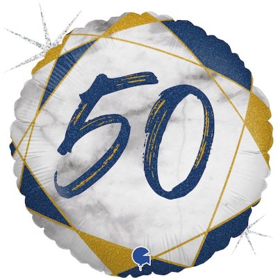 Цифра 50, воздушный шар с гелием из фольги, круг синий мрамор 45 см  