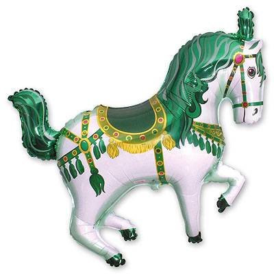Лошадь цирковая зеленая, шар из фольги с гелием фигура 