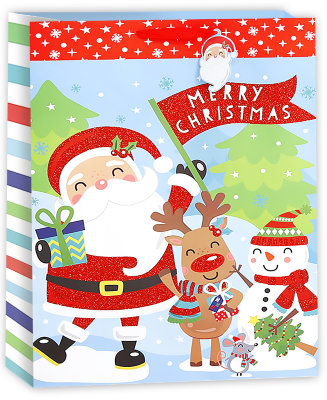 Пакет подарочный, Дед Мороз и новогодняя команда, с блестками, 50*75*17 см, 1 шт.