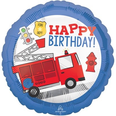 Фольгированный шар Машина пожарная С днем рождения, 45 см, с гелием