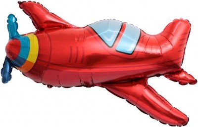 Самолет красный, фольгированный шар с гелием, фигура