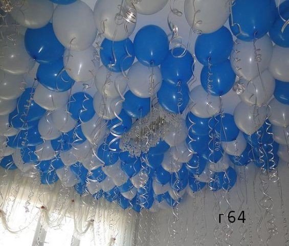 Цветовая гамма белые и светло синие шары с гелием, под потолок, 35 см пастель (матовые)