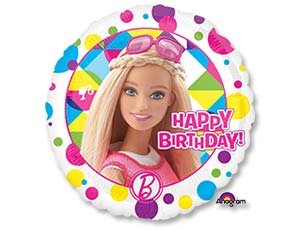 Барби Happy Birthday, фольгированный шар с гелием, круг 46 см