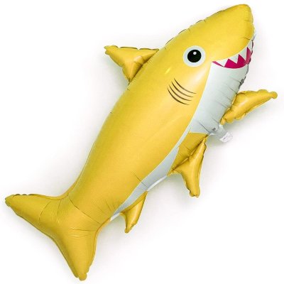 Акула веселая желтая, фольгированный шар с гелием, фигура 99 см