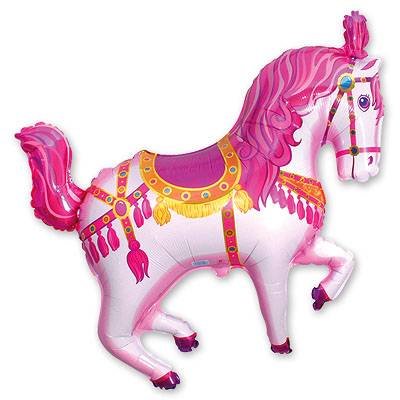 Лошадь цирковая розовая, шар из фольги с гелием фигура 