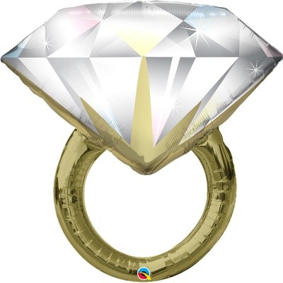 Кольцо с бриллиантом белое\золотое, фольгированный шар с гелием, фигура 94 см