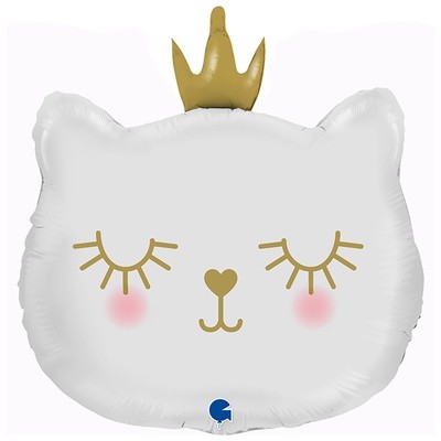 Шар фольгированный, Голова кошки в короне, белая,  66см, с гелием 