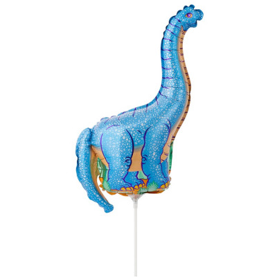 Шар на палочке Динозавр голубой, мини-фигура из фольги, с воздухом  