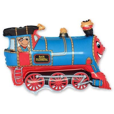 Поезд голубой, шар из фольги с гелием, фигура