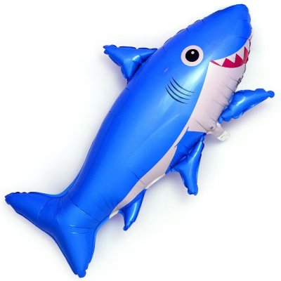 Акула веселая синяя, фольгированный шар с гелием, фигура 99 см 