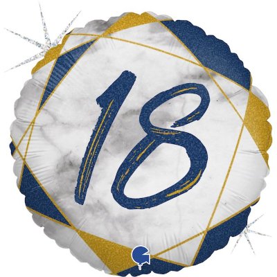 Цифра 18, воздушный шар с гелием из фольги, круг синий мрамор 45 см    