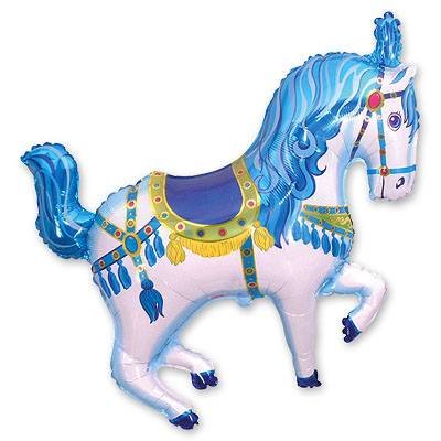 Лошадь цирковая голубая, шар из фольги с гелием фигура 