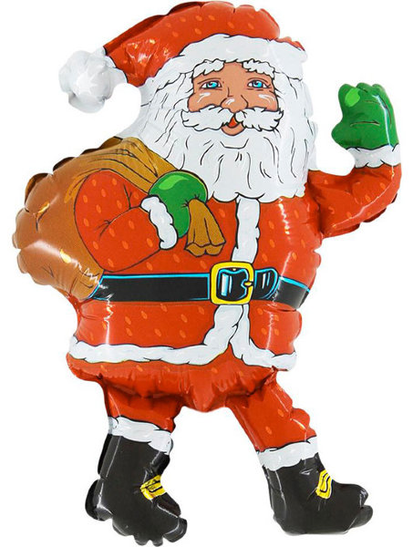 Шар фольгированный, 81 см, Фигура, Дед мороз с мешком, Красный, с гелием