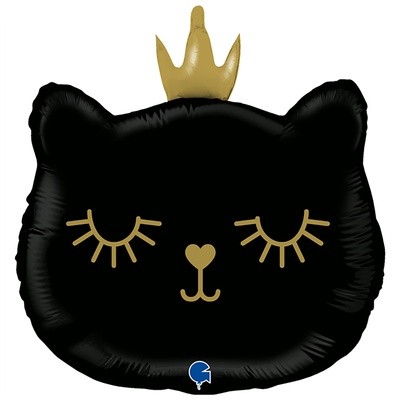 Шар фольгированный, Голова кошки в короне, черная,  66см, с гелием 
