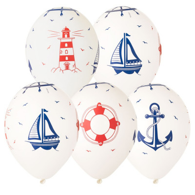 Воздушные шары с морской темой (яхта, маяк, корабль), белые, 30 см, 1 шт