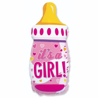 Бутылочка розовая, фольгированный шар на выписку девочки, с гелием