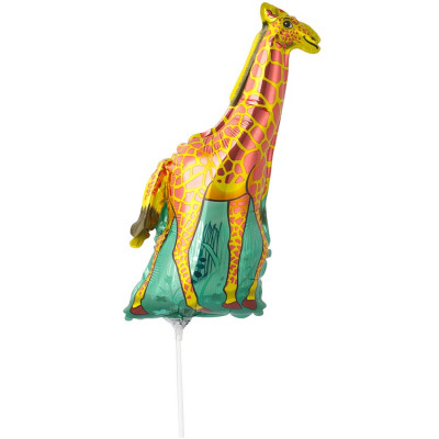 Шар на палочке Жираф оранжевый, мини-фигура из фольги, с воздухом  