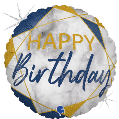 С днем рождения воздушный шар с гелием из фольги, круг синий мрамор 45 см   