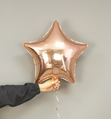  Звезда розовое золото, шар из фольги с гелием, металлик,  45 см 