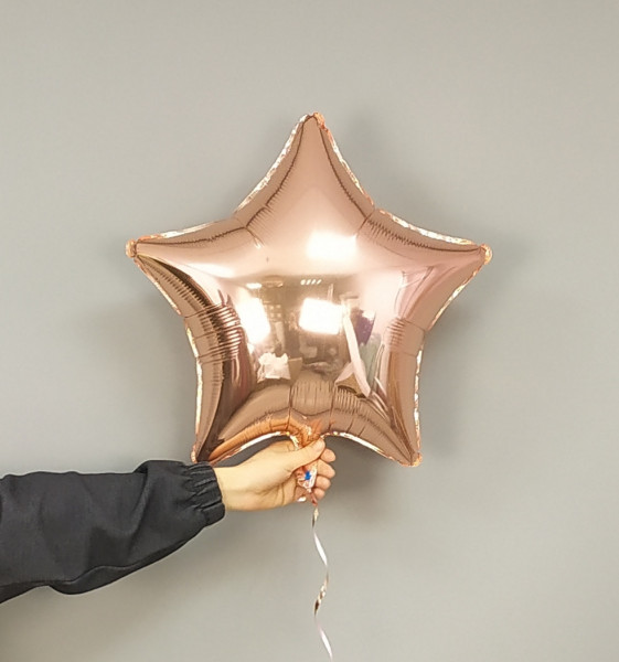 Звезда розовое золото, шар из фольги с гелием, металлик,  45 см 
