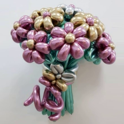 Букет цветов из шариков, Трехцветный, 11 штук с бантиком