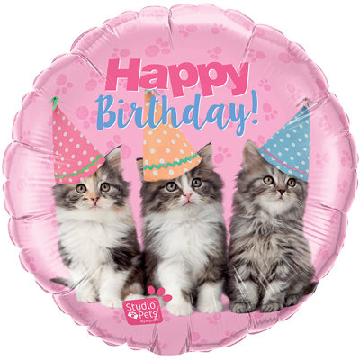 С днем рождения Котята в колпачках, фольгированный шар с гелием, круг 45 см