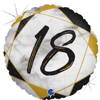 Цифра 18, воздушный шар с гелием из фольги, круг черный мрамор 45 см     