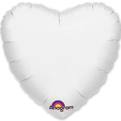 Сердце белое матовое, фольгированный шар с гелием, 45 см 