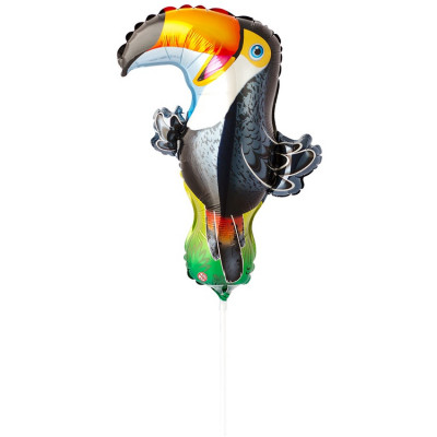 Шар на палочке Тукан, мини-фигура из фольги, с воздухом  