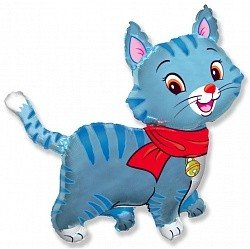 Кошечка с бантом голубая фольгированный шар фигура