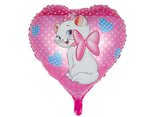 Кошечка с бантом, фольгированный шар, сердце 45 см