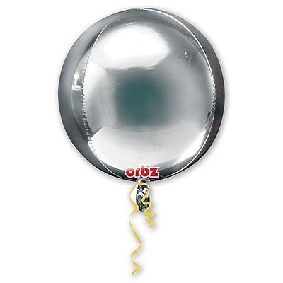 Сфера Металлик Серебряная, фольгированный шар с гелием, 16" (41 см)