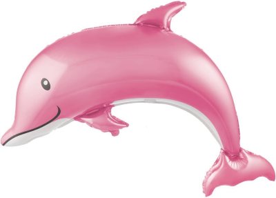 Дельфин веселый розовый, фольгированный шар с гелием, фигура