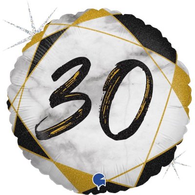 Цифра 30, воздушный шар с гелием из фольги, круг черный мрамор 45 см     