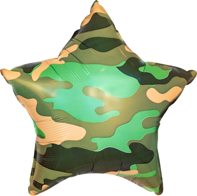 Звезда камуфляж зеленый, шар из фольги с гелием, 45 см 