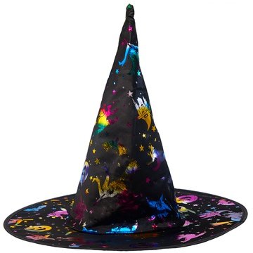 Шляпа ведьмы черная/радужная 36см