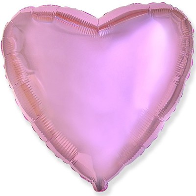 Сердце розовое металлик, шар из фольги  с гелием, 45 см